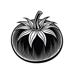 Simple Tomato Silhouette Icon. Flat Design with Leaves for Food Apps