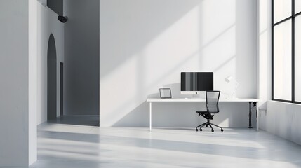 Minimalist Home Office with White Desk and Chair