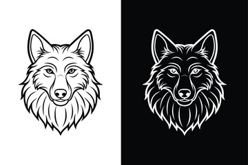 Modern Wolf Face Line Art. Simple Black and White Silhouette Icon