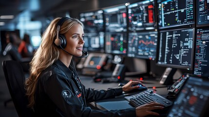 Call center operator monitoring data on multiple screens