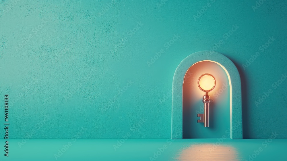 Wall mural a conceptual image of a keyhole with a bright light shining through, symbolizing the path to financi