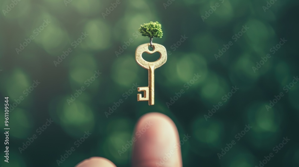 Wall mural close-up of a key floating above a hand reaching upwards, illustrating the aspiration and determinat