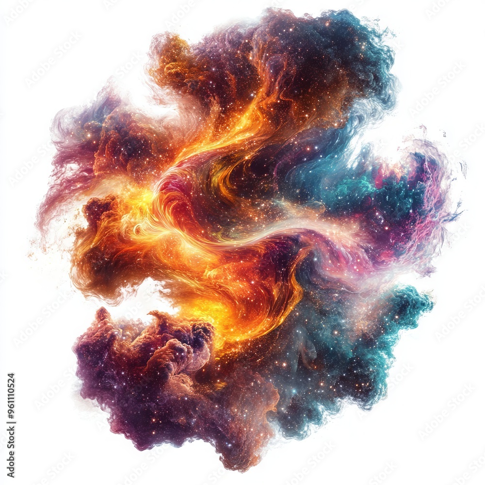 Wall mural harmonious nebula cloud patterns swirling in an abstract cloud shape isolated on white background