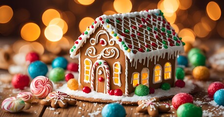 Naklejka premium abstract wallpaper illustration of of gingerbread house decorations