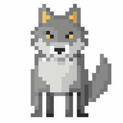 Pixel Art Grey Wolf Character  Retro Style, 8 Bit Animal Illustration