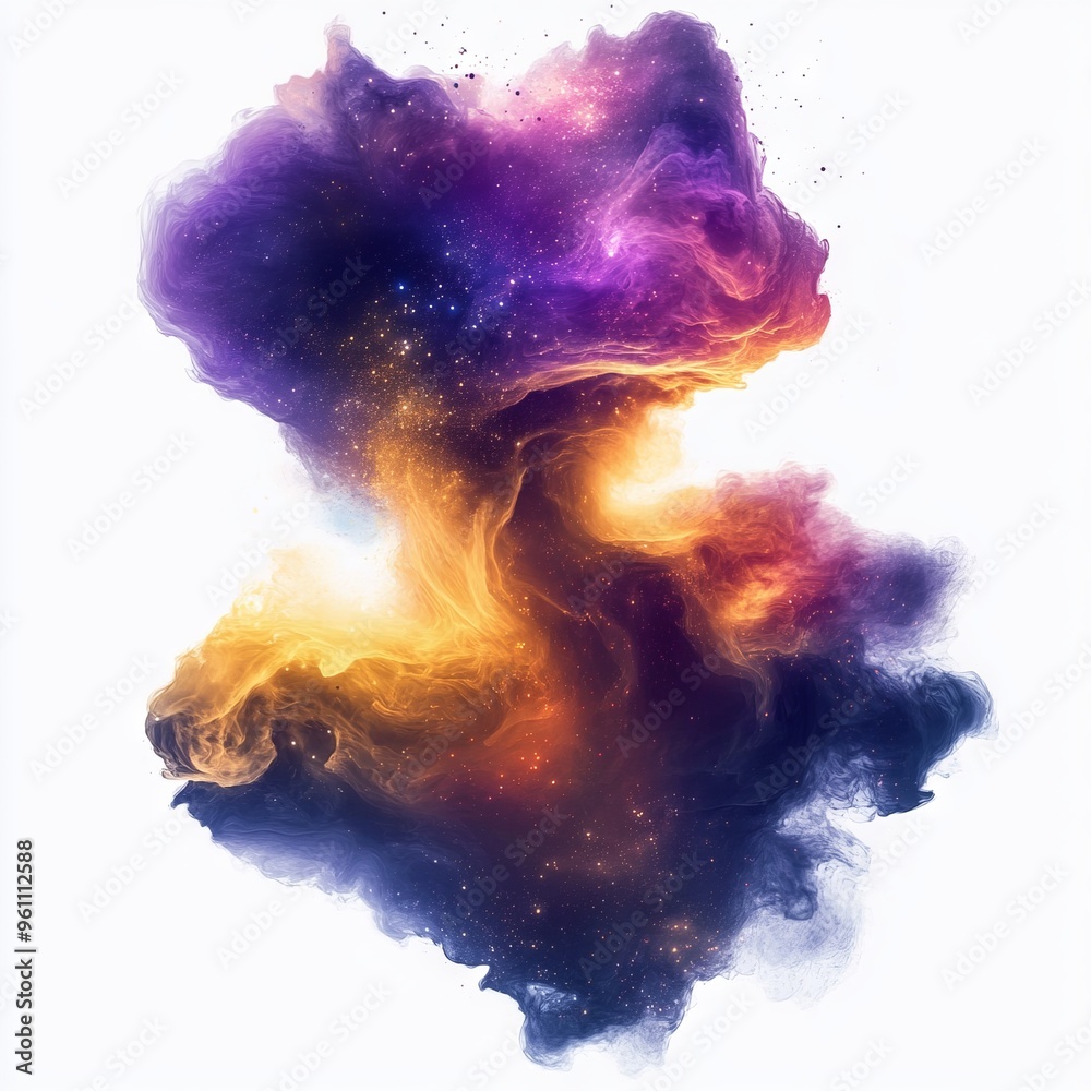 Wall mural harmonious nebula cloud patterns swirling in an abstract cloud shape isolated on white background