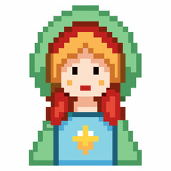 Fototapeta premium Retro Pixel Art Character of a Person with Red Hair in Green and Blue Outfit