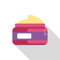 Cosmetic cream jar open showing content with blank label for branding, long shadow design