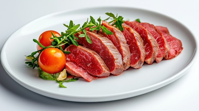 Exquisite Beef Carpaccio: Precision Sliced Meat with Stylish High Contrast Plating