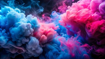 Vibrant pink and blue smoke clouds swirling together in a visually striking harmony