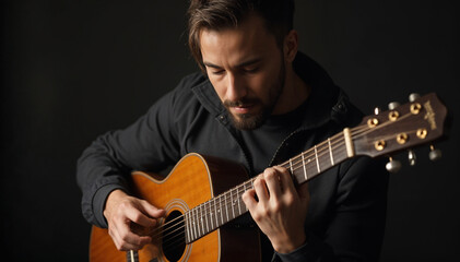 Person perfecting guitar skills, committed to improving and advancing. Class for musicians