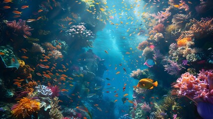 Vibrant Coral Reef with Fish and Sunlight