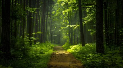 Obraz premium Sunbeams through a Forest Path