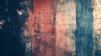 A weathered wall with blue, red and white paint.