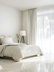 Fototapeta premium Interior of modern bedroom with white walls 
