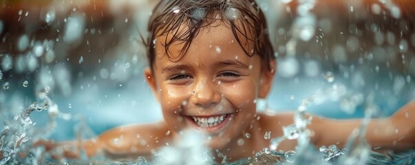 Fototapeta premium Child with a joyful expression, splashing in a puddle