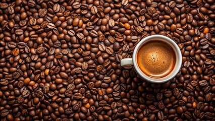 Naklejka premium Top-down shot of espresso with coffee beans, perfect for coffee lovers and cafes