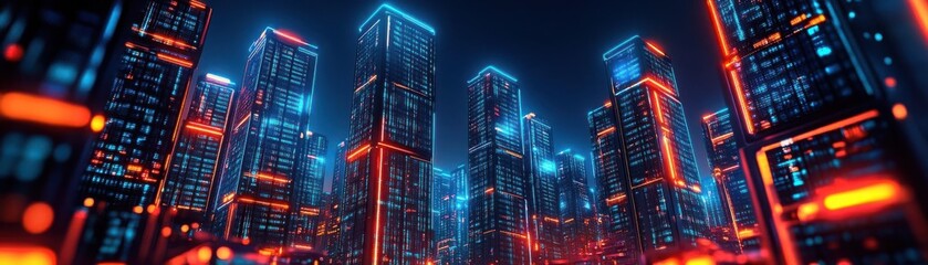 Obraz premium Futuristic cityscape with glowing skyscrapers