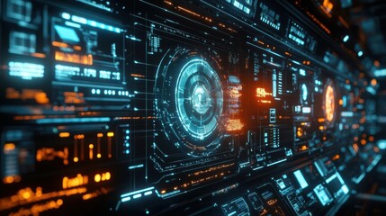 Obraz premium Abstract futuristic HUD interface with glowing blue and orange elements.