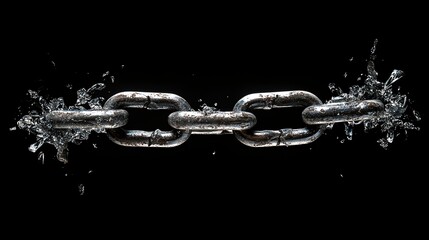 A metal chain breaks apart with water splashing outwards.