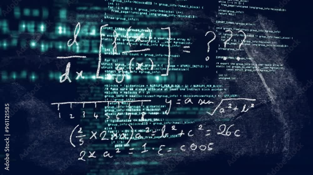 Aufkleber mathematical equations and coding animation over digital data background