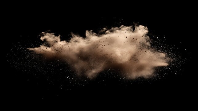 A cloud of brown dust explodes against a black background.