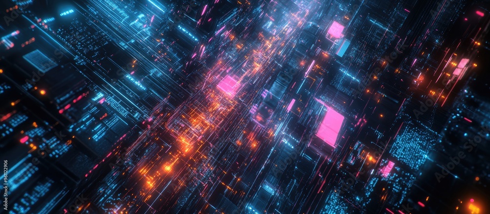 Aufkleber futuristic cityscape with ai integration dynamic high speed data transfer visualization in a technol