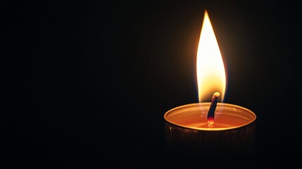 A single candle flame casting a warm glow against a dark background.