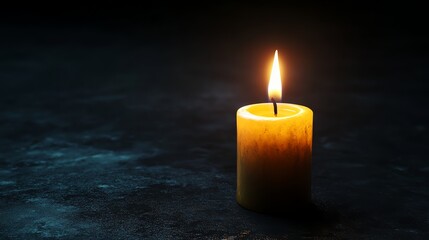 A single lit candle on a dark surface.