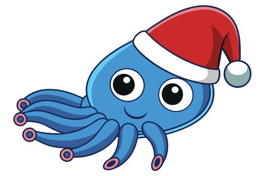 recommend clip art: Cuttlefish wear Christmas hat M.eps