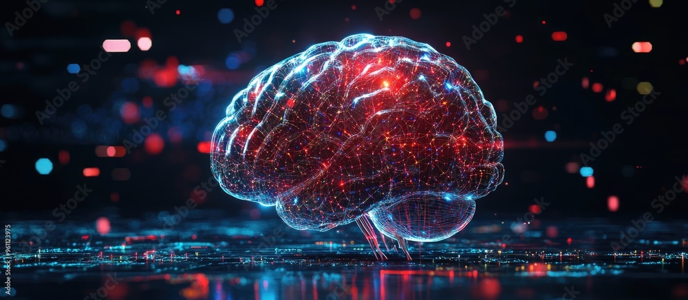 Poster abstract concept of an ai brain illustrating the functionality of artificial intelligence and its fu