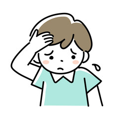 困った表情の男の子の上半身