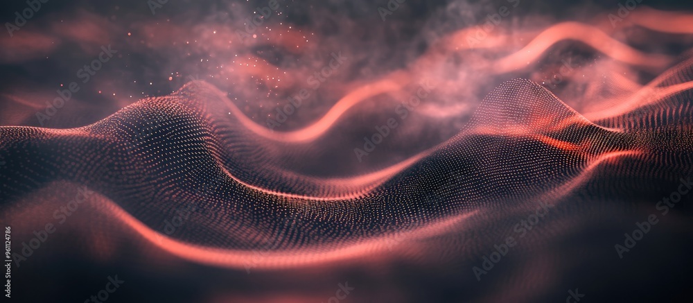 Poster dynamic wave of particles futuristic dust wave in an abstract background 3d rendering showcasing mot
