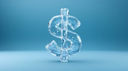 An artistic representation of a dollar sign made of clear ice, symbolizing wealth and finance with a refreshing, modern look.