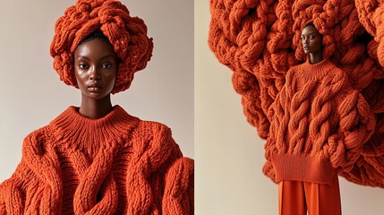 Elevate Your Space with Avant-Garde Knitwear: A Bold Forest Green High-Fashion Look Perfect for Artistic Interior Decor and Statement Posters