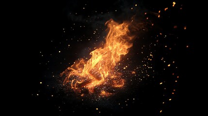 Fiery flames dance in the night.