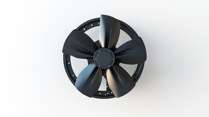 Fototapeta premium Industrial black ventilator with five blades isolated on a white background