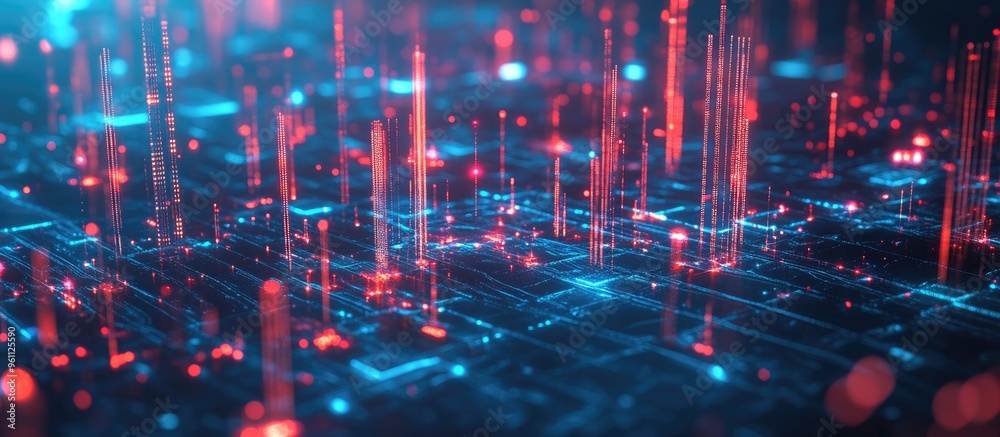 Poster smart city with artificial intelligence and cloud computing showcasing network technology in a dynam
