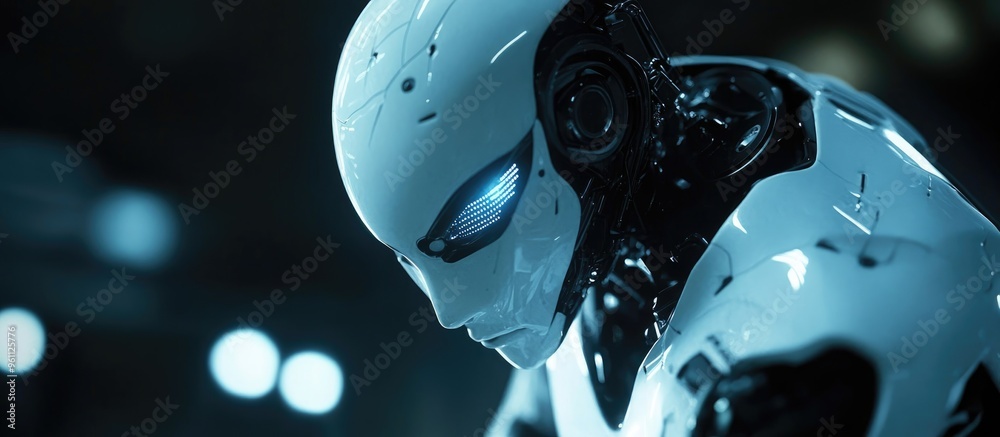 Poster dynamic technology concept featuring a 3d rendered robot in motion