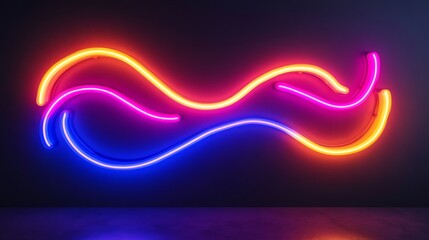 Colorful neon lights in a dark room, creating a wavy shape.