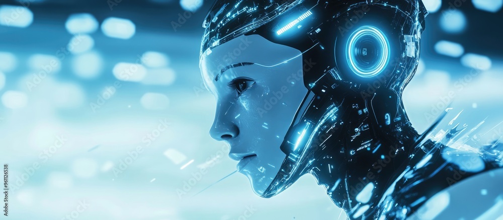 Poster futuristic humanoid robot showcasing robotic process automation and the concept of artificial intell