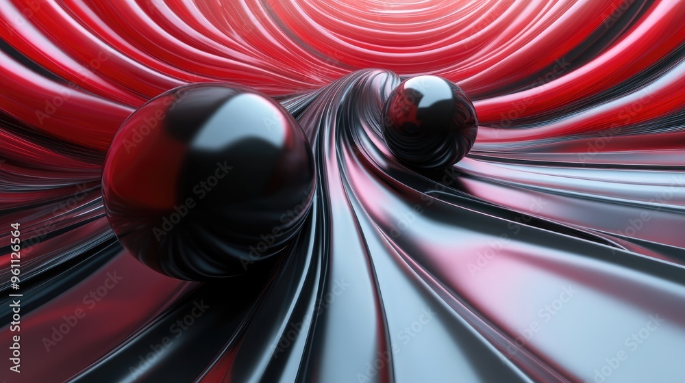 Poster dynamic interior featuring smooth black and red gradient objects 3d illustration and rendering