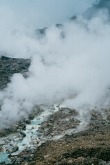 a volcanic caldera and geothermal area with hot spring water