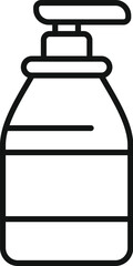Simple black and white icon of a plastic cosmetic bottle with a dispenser pump, useful for beauty products