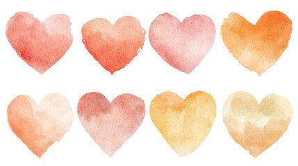 Obraz premium A collection of watercolor hearts in various shades, perfect for romantic design projects and decoration.
