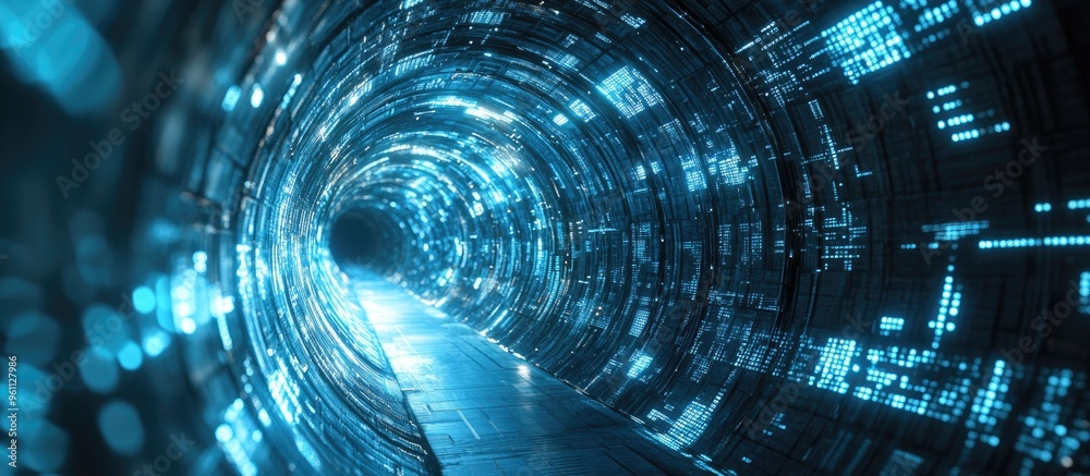 Aufkleber futuristic sci fi warp tunnel featuring a particle grid visual representation of data centers server