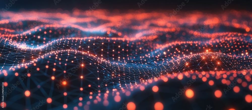 Poster abstract connection dots in a technological setting network concept represented through 3d rendering
