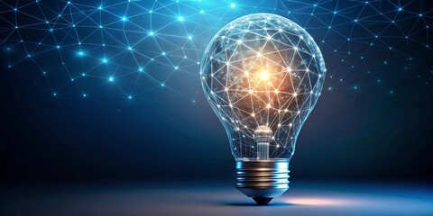 Futuristic polygonal light bulb design with interconnected polygons