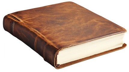 Obraz premium Leather bound journal or diary closed isolated on white.