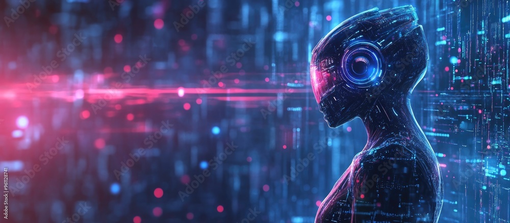 Poster futuristic advancements in technology including artificial intelligence data analysis deep learning 